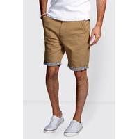 Shorts with Stripe Turn Ups - stone