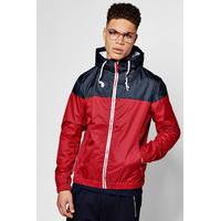 Shower Resistant Colour Blocked Hooded Cagoule - red