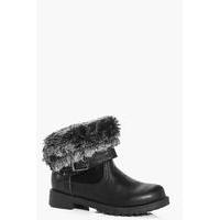 Shearling Wrap Strap Biker Boot - black