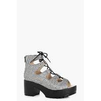 Shimmer Lace Up Cleated Sandals - silver