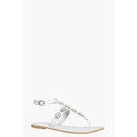 shell trim leather thong sandal white