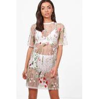 shay sheer embroidered boxy dress white