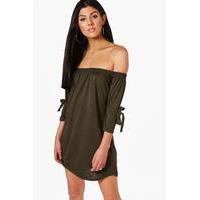 shoulder jersey dress khaki