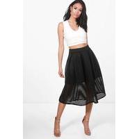 Sheer Mesh Stripe Box Pleat Skater Skirt - black