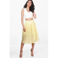Sheer Mesh Stripe Box Pleat Skater Skirt - lemon