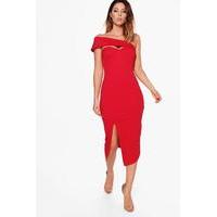 Shoulder Strap Detail Midi Dress - red