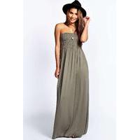 Shirred Bandeau Maxi Dress - khaki