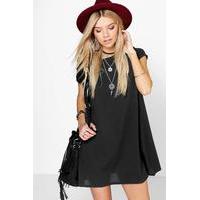 Short Sleeve Knitted Swing Dress - black