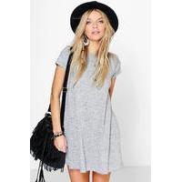 Short Sleeve Knitted Swing Dress - grey