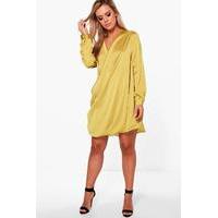 Shuana Satin Wrap Dress - chartreuse