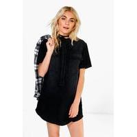 Short Sleeve Utility Denim Shirt Dress - black