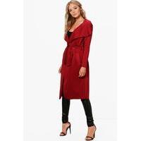 Shawl Collar Belted Duster - burgundy