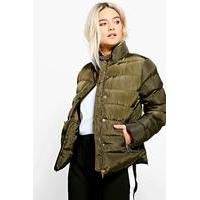 Short Quilted Piped Jacket - khaki