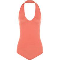 sheree basic halterneck backless bodysuit coral