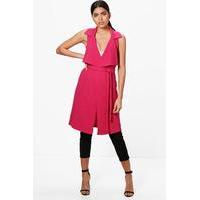 shawl collar belted duster pink