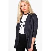 Short Waterfall Suedette Jacket - black