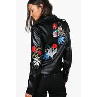 Shay Premium Embroidered Back Biker Jacket - black