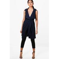 Shawl Collar Belted Duster - navy