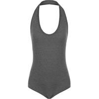 Sheree Basic Halterneck Backless Bodysuit - Dark Grey