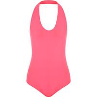 Sheree Basic Halterneck Backless Bodysuit - Fluorescent Pink