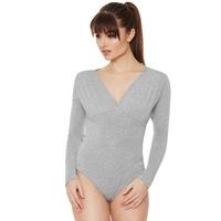 Sherri Wrapover Long Sleeve Bodysuit - Light Grey