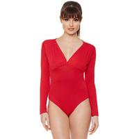 Sherri Wrapover Long Sleeve Bodysuit - Red