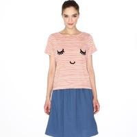 Short-Sleeved Striped T-Shirt with Face Motif