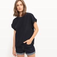 Short-Sleeved Crew Neck Buttoned Sweatshirt