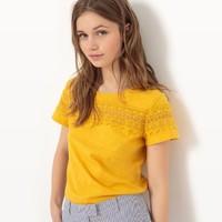 Short-Sleeved T-Shirt with Lace Yoke