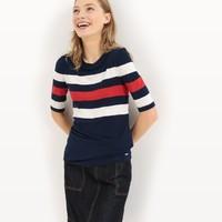 short sleeved striped fine knit jumper