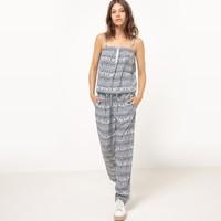 Shoestring Strap Jumpsuit with Geometric Print