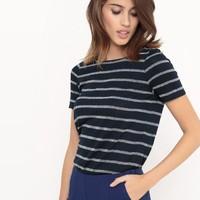 Short-Sleeved Striped T-Shirt with Bow at the Back