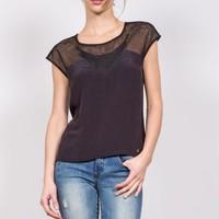 short sleeved blouse with openwork insets