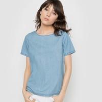 Short-Sleeved Cotton Denim Blouse