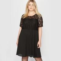 Short-Sleeved Dress with Lace Top