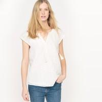 Short-Sleeved Embroidered Voile Blouse