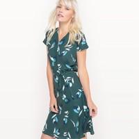 Short Sleeved Printed Wrapover Dress