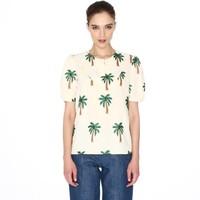 Short-Sleeved Blouse Embroidered with Palm Trees