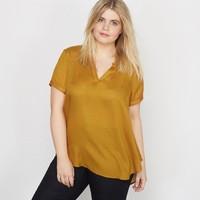 short sleeved grandad collar blouse