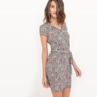 Short-Sleeved Printed Wrapover Dress