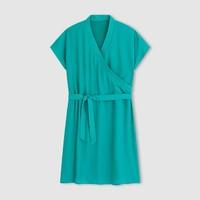 Short-Sleeved Plain Wrap Effect Dress