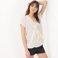 Short-Sleeved Lace Wrapover Blouse