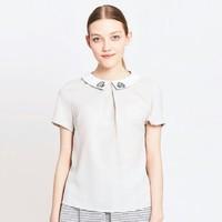 Short-Sleeved Blouse with Collar Detailing