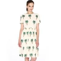 Short-Sleeved Dress with Palm Tree Embroidery