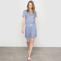 Short-Sleeved Printed Linen Dress