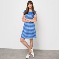 short sleeved striped milano knit dress