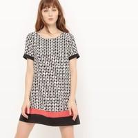 Short-Sleeved Graphic Print Shift Dress