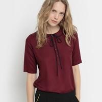 Short Sleeved Blouse with Peter Pan Collar