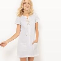 Short-Sleeved Dress with Laced Collar