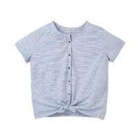 Short-Sleeved Buttoned Shirt with Bow